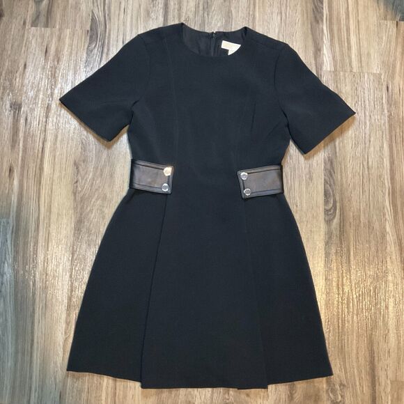 Michael Kors Snap Waist Dress Lamb Leather Loops Lined Black‎ Size 6 - Picture 1 of 10